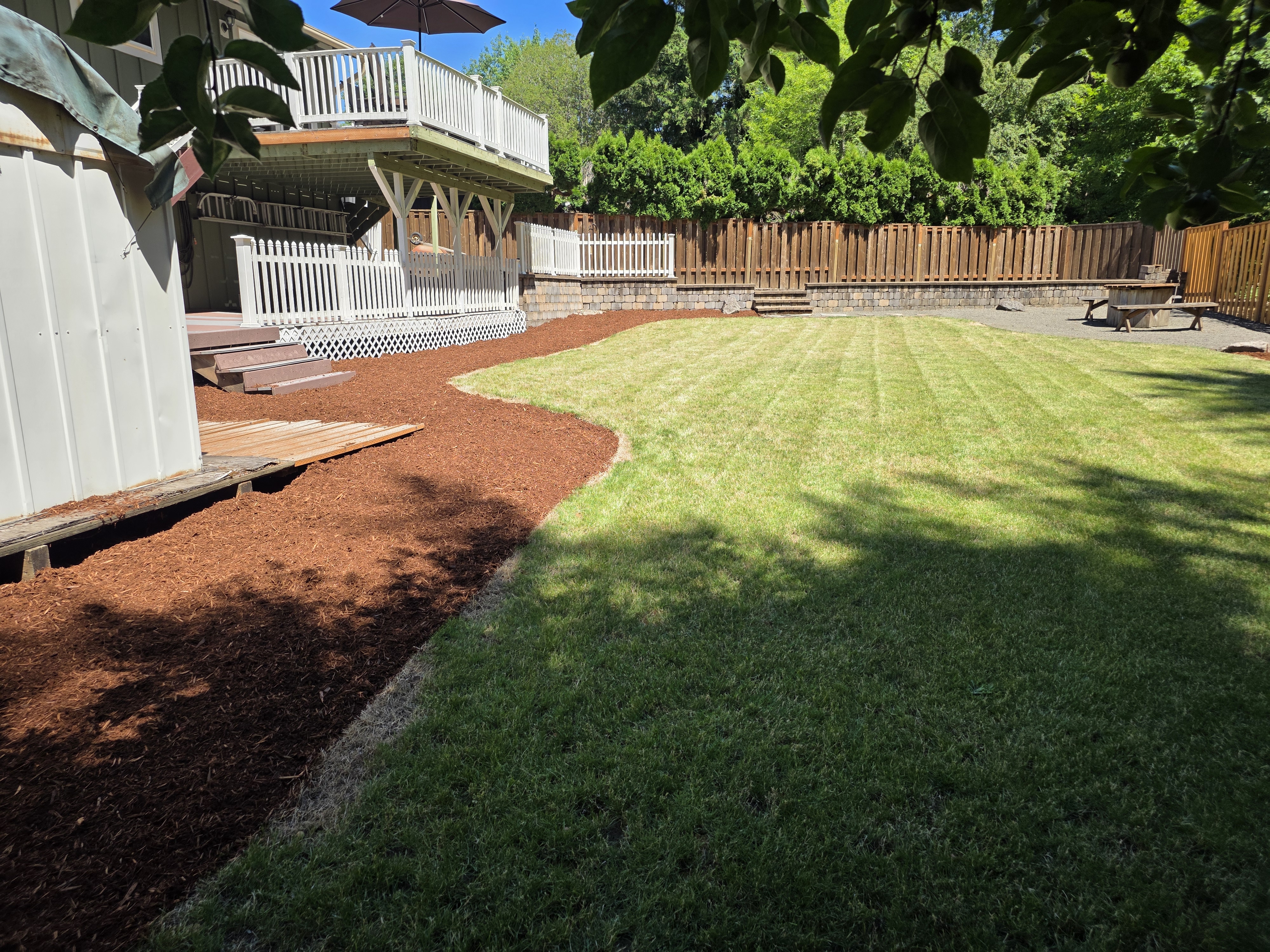 Manicured lawn and mulch beds lawn maintenance